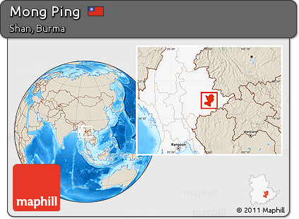 Shaded Relief Location Map of Mong Ping, highlighted country