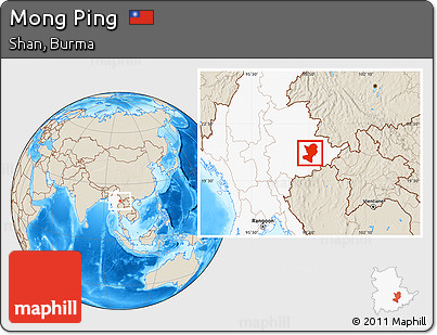 Shaded Relief Location Map of Mong Ping, highlighted country