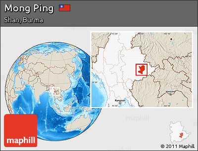 Shaded Relief Location Map of Mong Ping, highlighted country