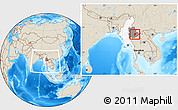 Shaded Relief Location Map of Mong Ping, highlighted country, highlighted parent region, within the entire country