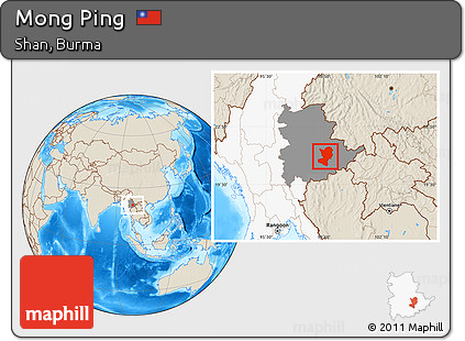 Shaded Relief Location Map of Mong Ping, highlighted country, highlighted parent region