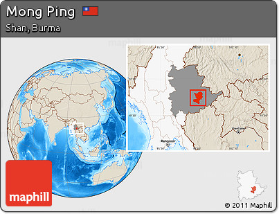 Shaded Relief Location Map of Mong Ping, highlighted country, highlighted parent region