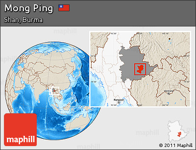 Shaded Relief Location Map of Mong Ping, highlighted country, highlighted parent region