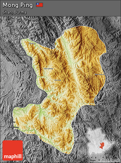 Physical Map of Mong Ping, darken, desaturated