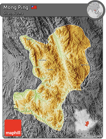 Physical Map of Mong Ping, darken, desaturated
