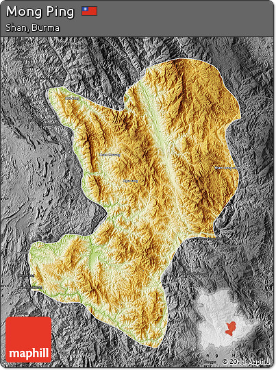 Physical Map of Mong Ping, darken, desaturated
