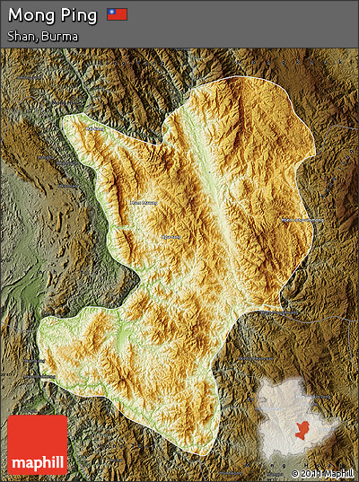 Physical Map of Mong Ping, darken