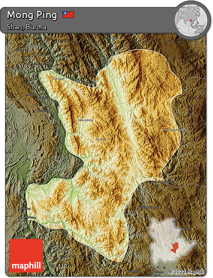 Physical Map of Mong Ping, darken
