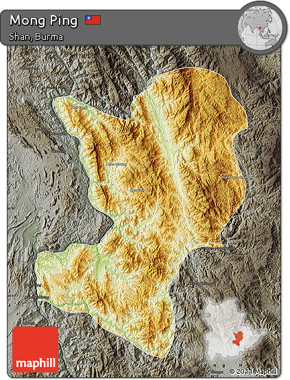 Physical Map of Mong Ping, darken, semi-desaturated