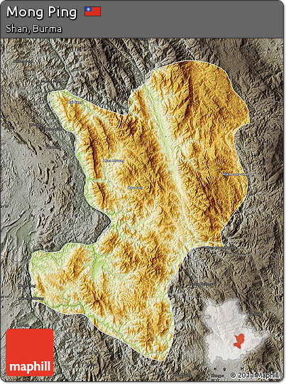 Physical Map of Mong Ping, darken, semi-desaturated