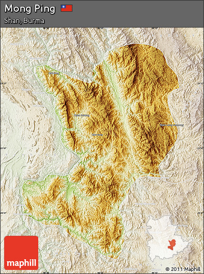 Physical Map of Mong Ping, lighten