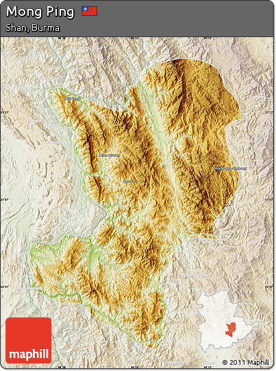 Physical Map of Mong Ping, lighten