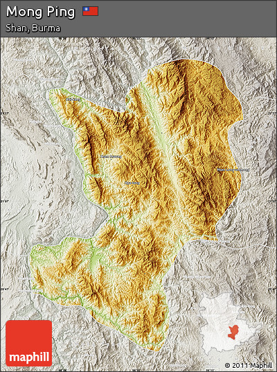 Physical Map of Mong Ping, lighten, semi-desaturated