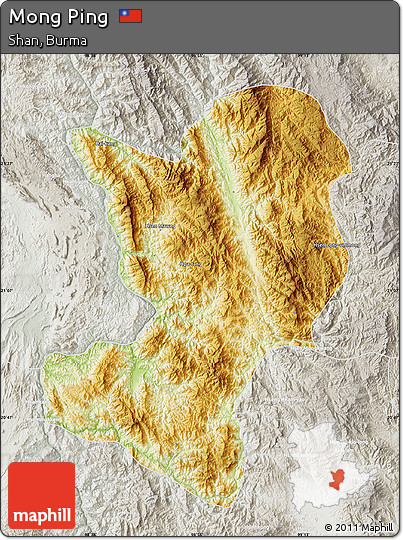 Physical Map of Mong Ping, lighten, semi-desaturated