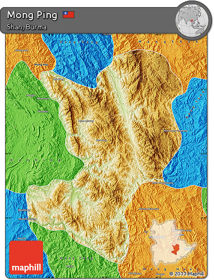 Physical Map of Mong Ping, political outside