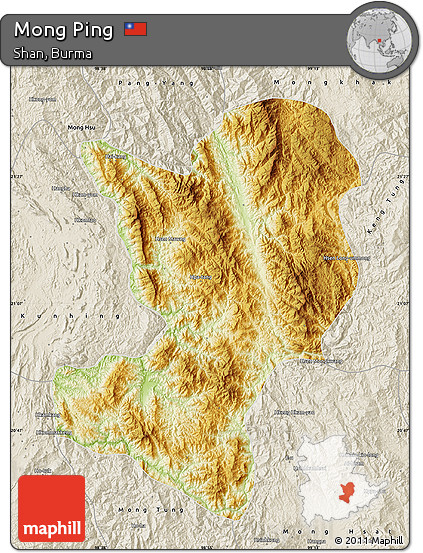 Physical Map of Mong Ping, shaded relief outside