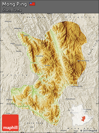 Physical Map of Mong Ping, shaded relief outside