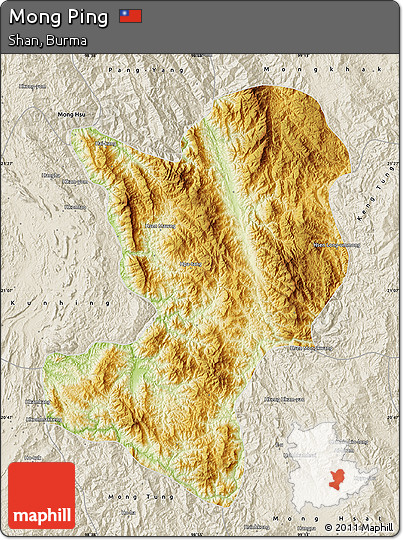 Physical Map of Mong Ping, shaded relief outside