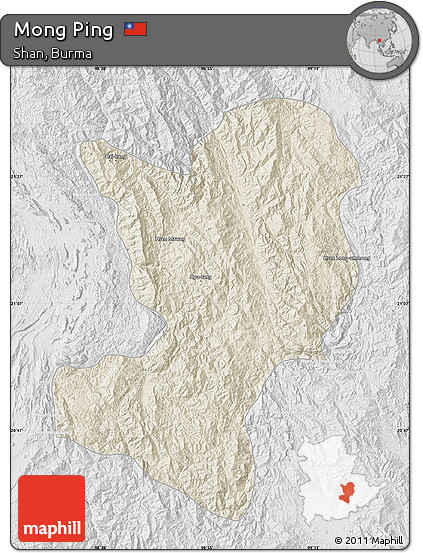 Shaded Relief Map of Mong Ping, lighten, desaturated