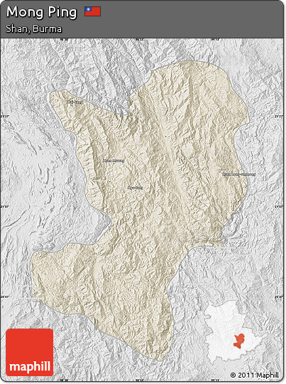 Shaded Relief Map of Mong Ping, lighten, desaturated