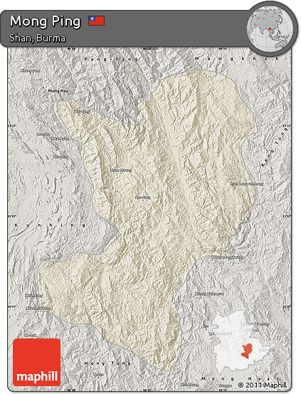 Shaded Relief Map of Mong Ping, semi-desaturated