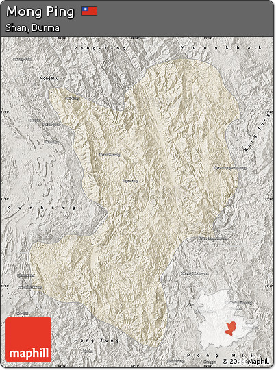 Shaded Relief Map of Mong Ping, semi-desaturated