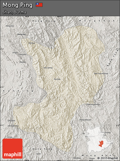 Shaded Relief Map of Mong Ping, semi-desaturated