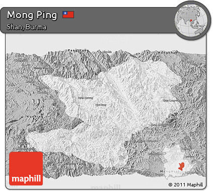 Gray Panoramic Map of Mong Ping