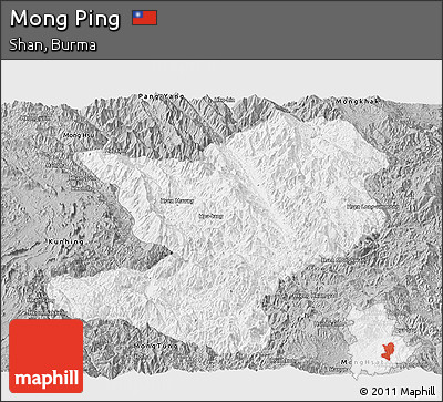 Gray Panoramic Map of Mong Ping