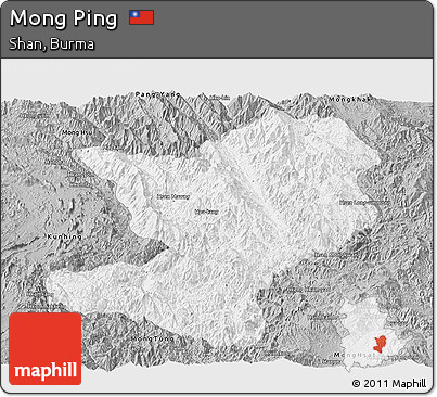 Gray Panoramic Map of Mong Ping