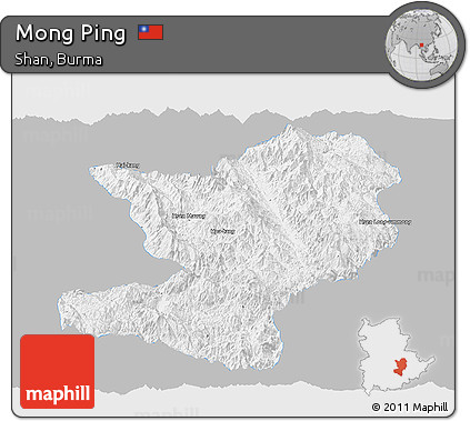 Gray Panoramic Map of Mong Ping, single color outside