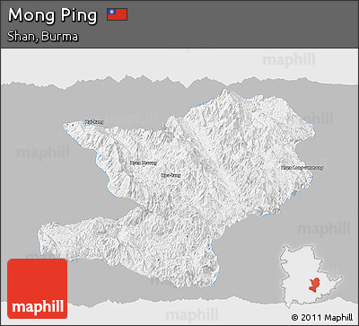Gray Panoramic Map of Mong Ping, single color outside