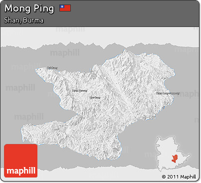 Gray Panoramic Map of Mong Ping, single color outside
