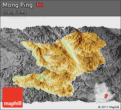 Physical Panoramic Map of Mong Ping, darken, desaturated
