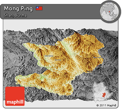 Physical Panoramic Map of Mong Ping, darken, desaturated