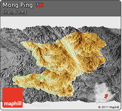 Physical Panoramic Map of Mong Ping, darken, desaturated