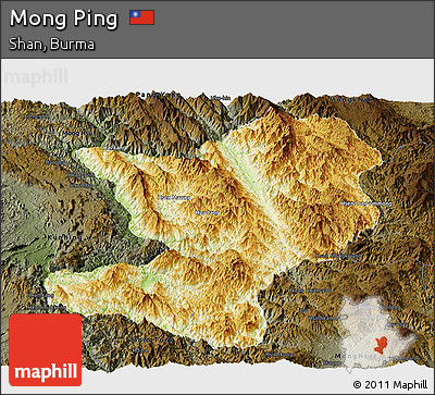 Physical Panoramic Map of Mong Ping, darken