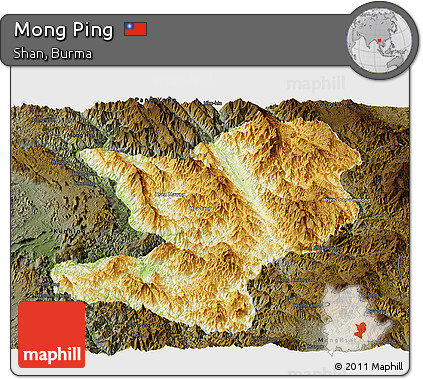 Physical Panoramic Map of Mong Ping, darken