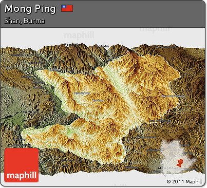 Physical Panoramic Map of Mong Ping, darken