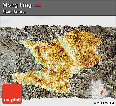 Physical Panoramic Map of Mong Ping, darken, semi-desaturated