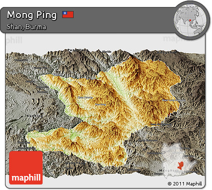 Physical Panoramic Map of Mong Ping, darken, semi-desaturated