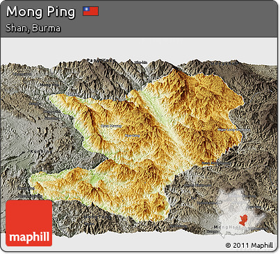 Physical Panoramic Map of Mong Ping, darken, semi-desaturated