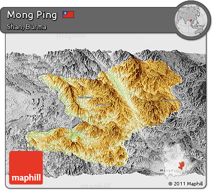 Physical Panoramic Map of Mong Ping, desaturated