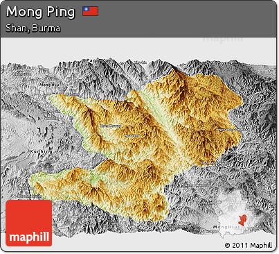 Physical Panoramic Map of Mong Ping, desaturated