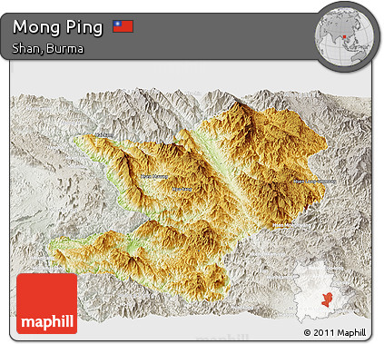 Physical Panoramic Map of Mong Ping, lighten, semi-desaturated