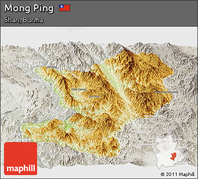 Physical Panoramic Map of Mong Ping, lighten, semi-desaturated