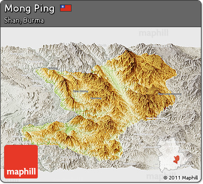 Physical Panoramic Map of Mong Ping, lighten, semi-desaturated