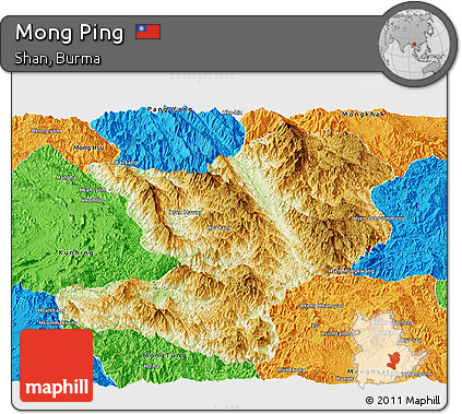 Physical Panoramic Map of Mong Ping, political outside