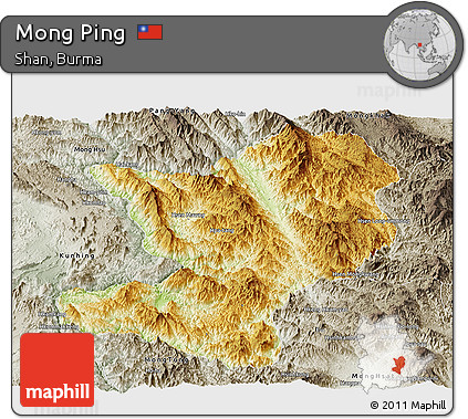 Physical Panoramic Map of Mong Ping, semi-desaturated