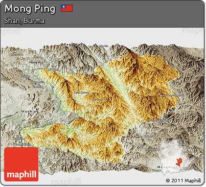 Physical Panoramic Map of Mong Ping, semi-desaturated